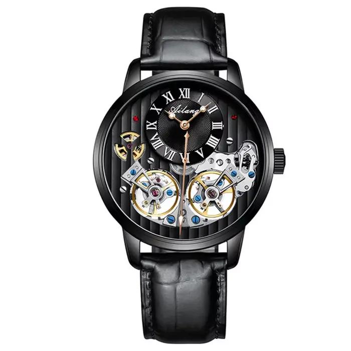 AILANG-Montres à double volant pour hommes, creux, automatique, mécanique, mode Reloj zones bre, bra