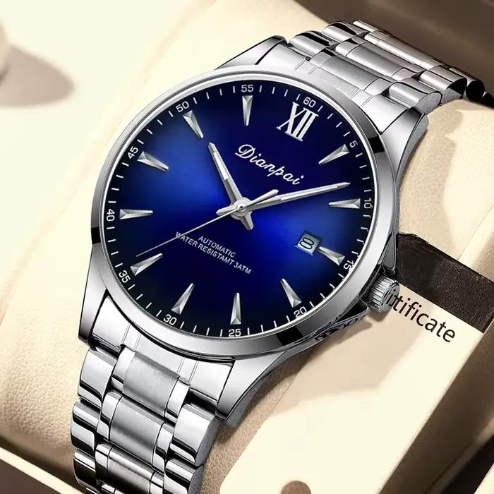 Dianpai montre mécanique entièrement automatique pour hommes d'affaires Simple calendrier en acier i