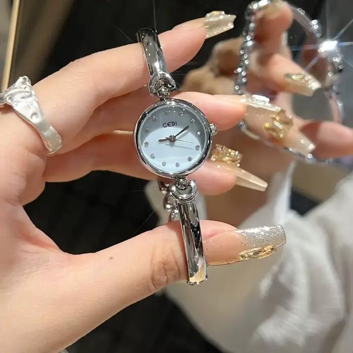 Montre-bracelet à quartz étanche pour femme, acier complet, petit cadran, montre habillée argentée, 