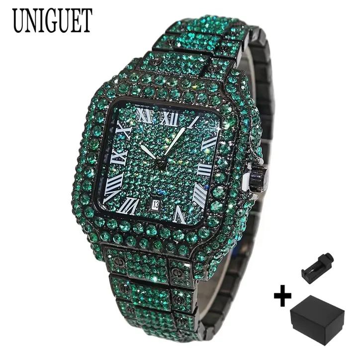 Nouvelle Montre Verte Tendance 2026 pour Homme, Montre-Bracelet Carrée de Luxe en Acier Inoxydable, 