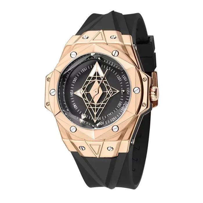 Montre Couple à Quartz avec Étoile Rotative, Design Unique, Bracelet en Silicone Argenté, Étanche, D