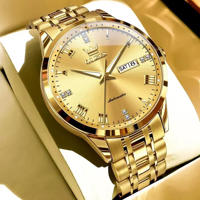 OLEVS affaires or hommes montres haut de gamme de luxe automatique montre mécanique pour hommes étan