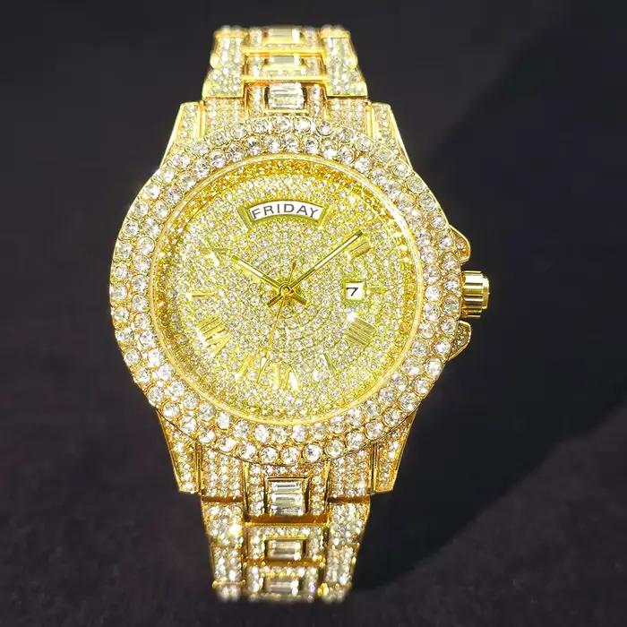 Montre en diamant pour hommes, Design classique de luxe, montres à quartz avec calendrier, date, hor
