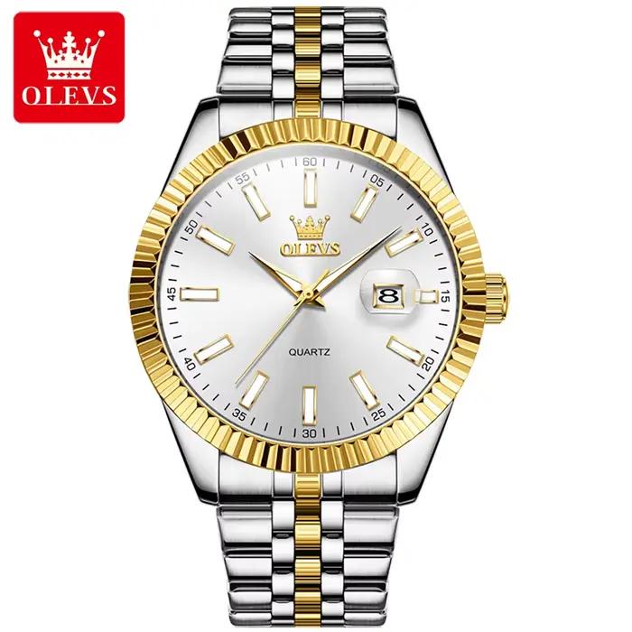 OLEVS 5593 montre Quatz originale pour hommes de luxe haut de gamme en acier inoxydable étanche Date