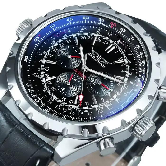 Montre automatique Jaragar pour homme, militaire, multifonction, 3 sous-cadrans, montres mécaniques,