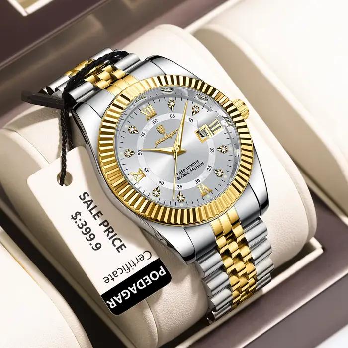 POEDAGAR classique luxe hommes montres à Quartz en acier inoxydable Date homme montre étanche lumine