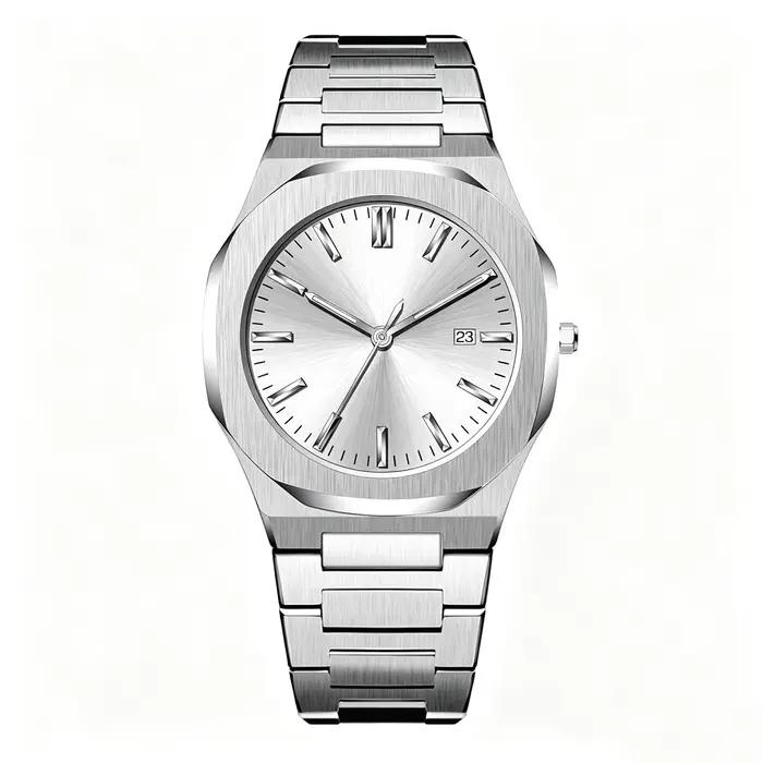 Montre pour homme avec cadran vert soleil, bracelet en acier inoxydable argenté, montre-bracelet à q