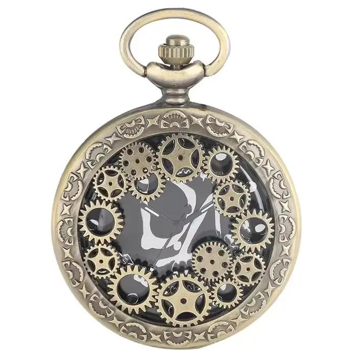 Montre de poche antique avec couvercle ajouré en forme de roue dentée, montre analogique à quartz po