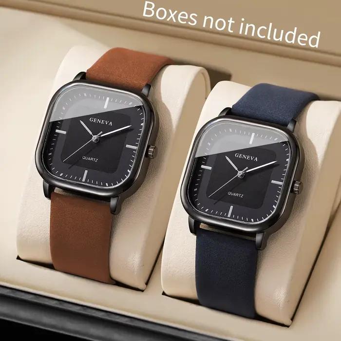 2 pièces/ensemble hommes mode bracelet en cuir montres homme d'affaires carré Simple cadran montre à