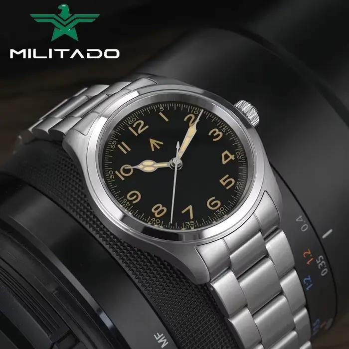 Militado ML08 montre à Quartz VH31 mouvement bande d'acier saphir cristal montre Vintage 10Bar étanc