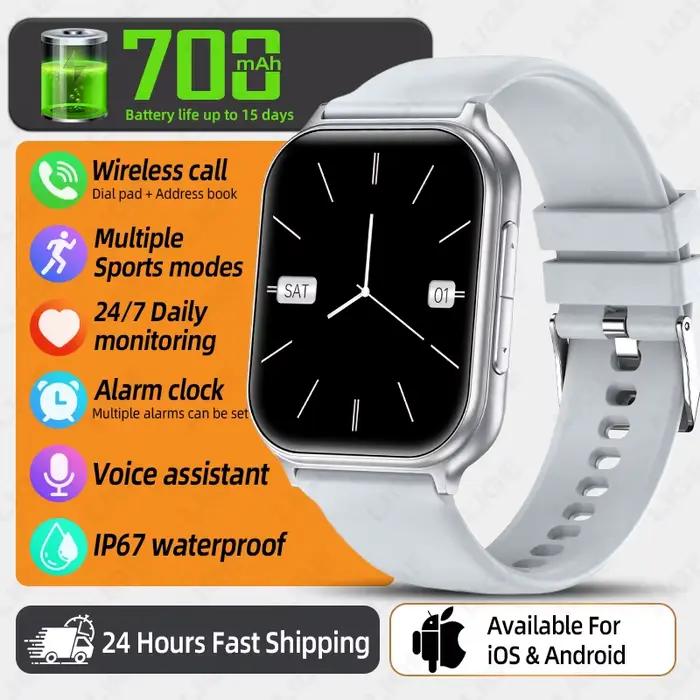 Montre connectée LIGE avec batterie 700 mAh, pour hommes et femmes, tracker de fitness sportif, étan
