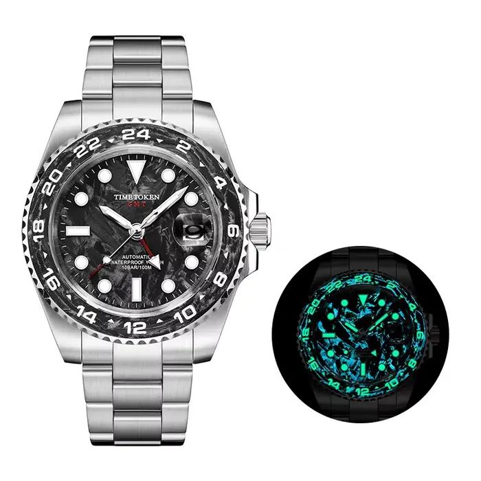 Montre homme 41 mm GMT, montre homme haut de gamme, montre automatique mécanique en fibre de carbone