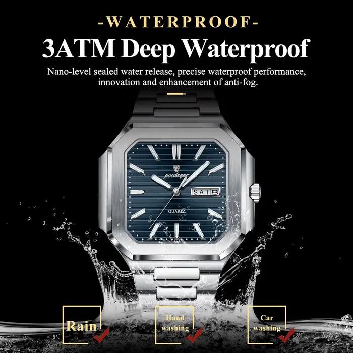 POEDAGAR affaires homme montre étanche lumineux Date semaine classique montres pour hommes en acier 