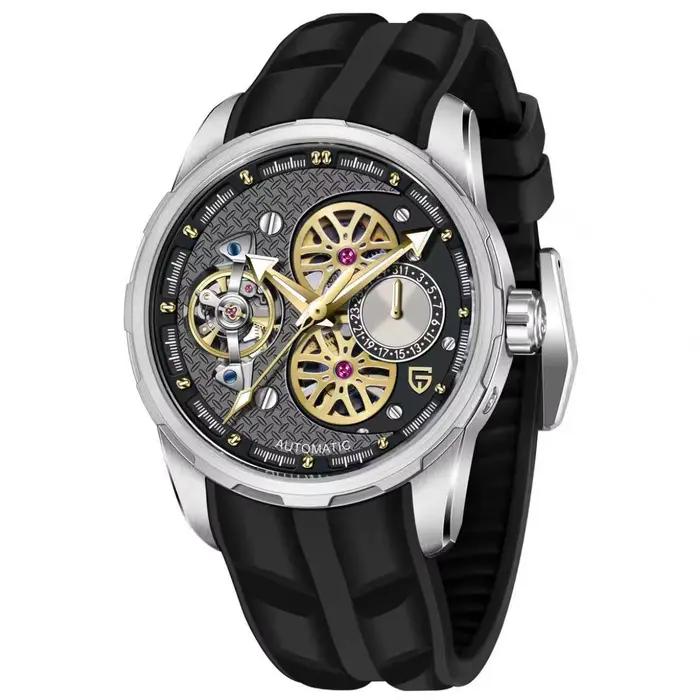 Montre squelette automatique Pagani Design pour homme, saphir haut de gamme, acier inoxydable, brace