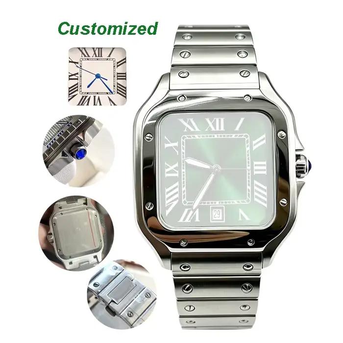 Montre automatique pour homme et femme, carrée, 34 mm/39 mm, boîtier en acier inoxydable 904L, mouve