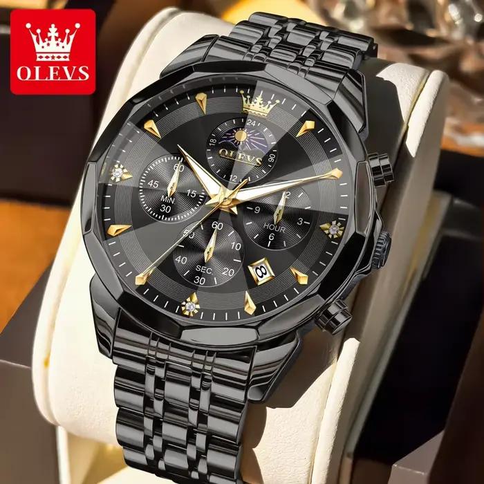 OLEVS montre homme classique Chrono Phase de lune montres à Quartz multifonctions pour hommes miroir