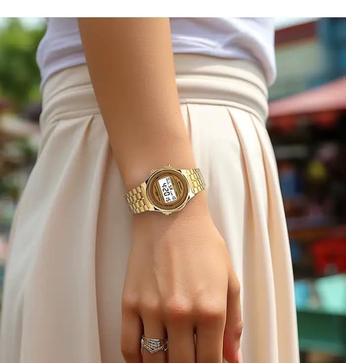 Femmes décontracté LED montre électronique rétro bracelet en acier inoxydable dames LED