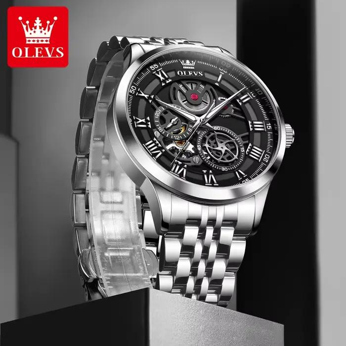 OLEVS squelette montre mécanique hommes étanche en acier inoxydable haut de gamme