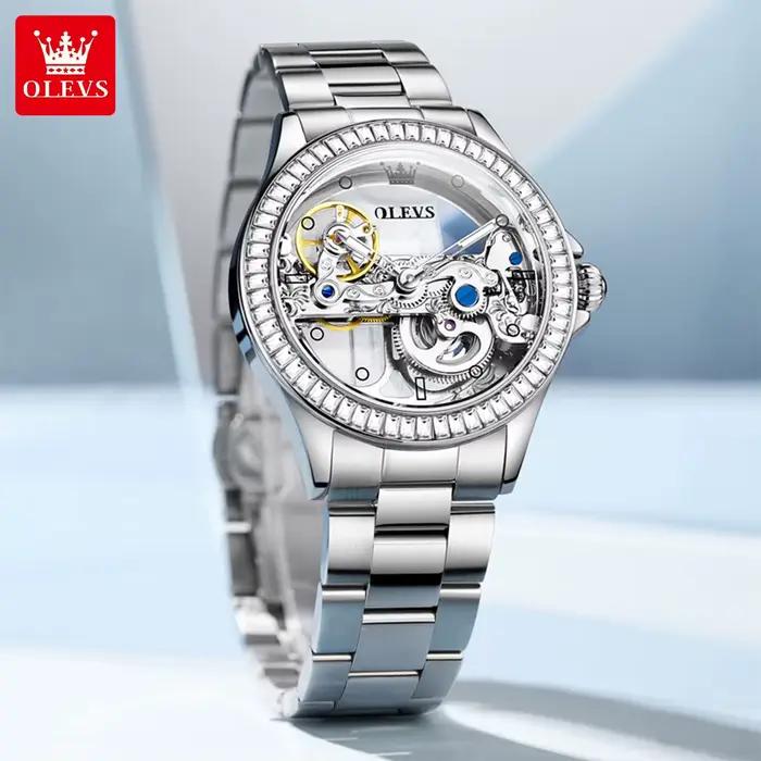 OLEVS 6699 entièrement creux femmes montre mécanique de luxe volant diamant lunette marque haut