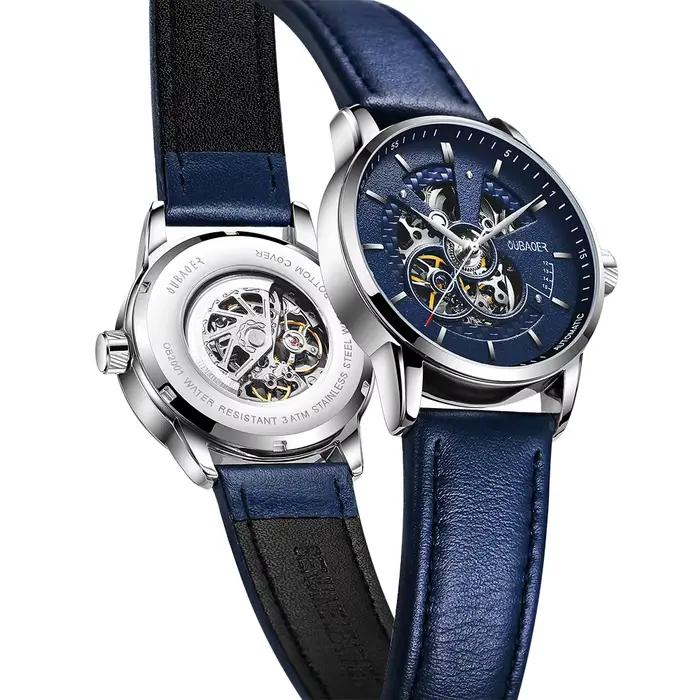 Montre OUBAOER automatique hommes squelette résistante à l'eau avec bracelet en cuir pour homme style fashion et casual occasions spéciales
