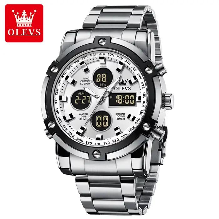 Montre sportive OLEVS avec double affichage numérique analogique résistante aux chocs et étanche pour homme occasions spéciales