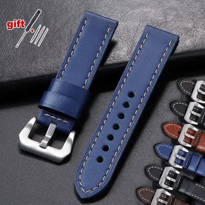 Bracelet de montre en cuir véritable vintage poli et mat avec pin buckle pour montres traditionnelles occasions spéciales femmes hommes