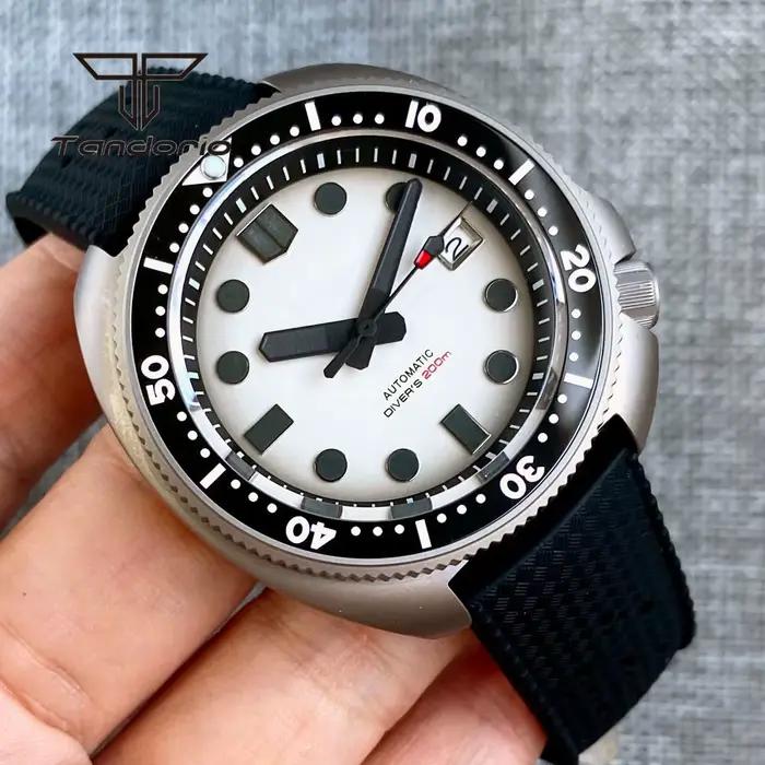 Montre de plongée Tandorio NH35A Titane Automatique avec Bracelet Caoutchouc pour Hommes Occasions Spéciales Plongée Élégante