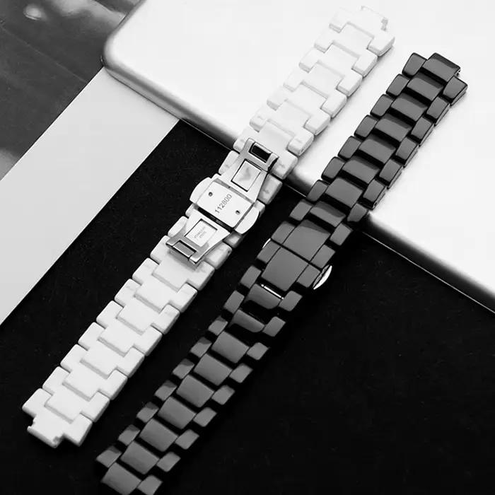 Bracelet de montre en céramique noir/blanc haut de gamme 22mm x 11mm