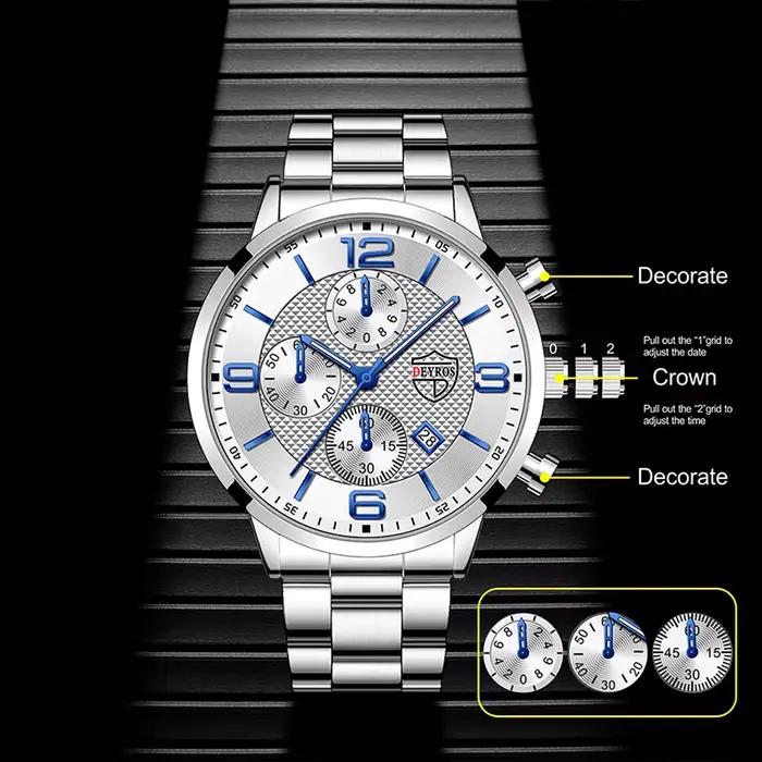 Montre-bracelet à quartz en acier inoxydable pour homme