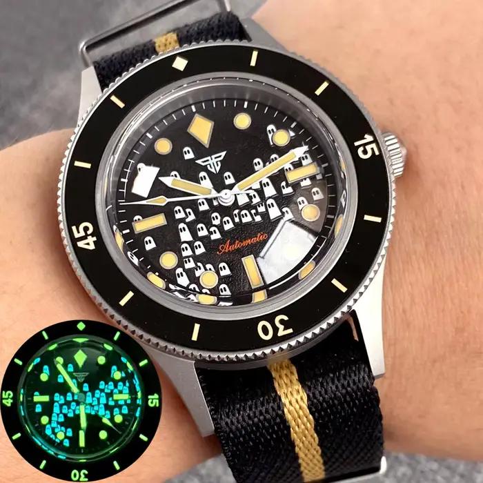 Tandorio 50 Fathom Miyota/PT5000 montre automatique pour hommes cadran fantôme sablé lumineux 200m étanche bulle saphir 40mm
