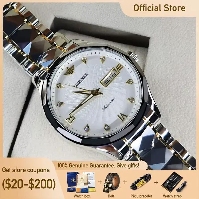 OUPINKE 3169 haute qualité luxe hommes montre automatique mécanique montre-bracelet 50M étanche jour Date