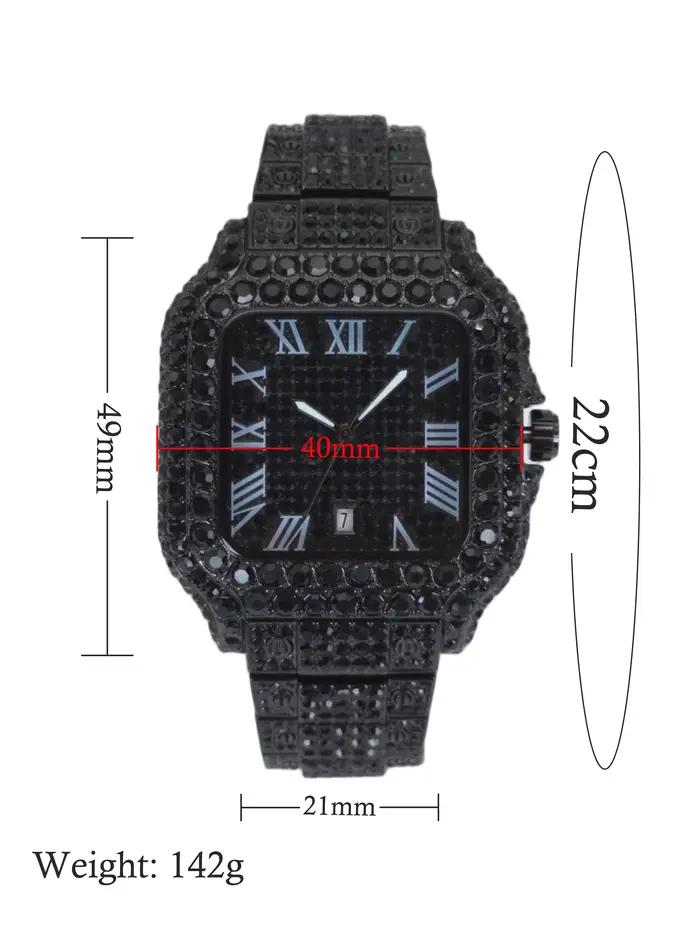 Montre noire pour hommes Hip Hop diamant Cool mode