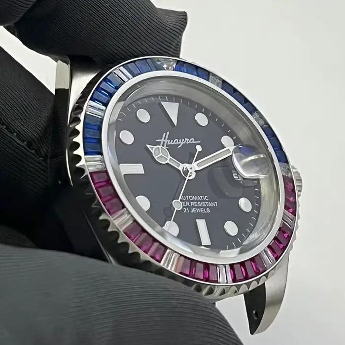 St1612 montre automatique pour hommes 40mm cadran bleu brossé poli boîtier en verre saphir résistant à l'eau mécanique avec Date