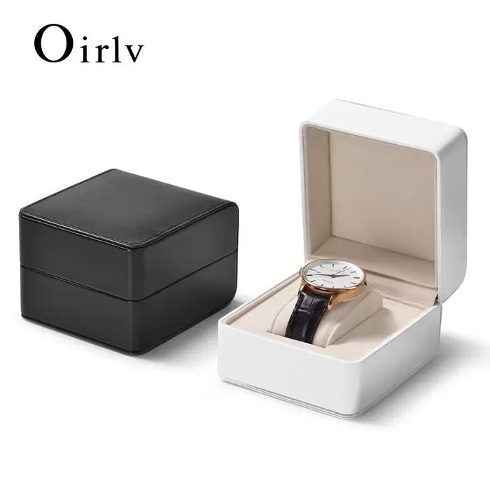 Oirlv Boîte de montre en cuir : extérieur premium avec doublure en daim – Mallette de rangement à fente unique pour montres (options de couleur noir/blanc)