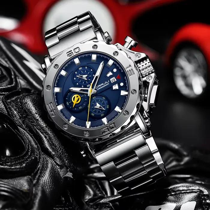 Montre homme CRRJU quartz résistante à l'eau avec date et chronographe pour homme occassions spéciales