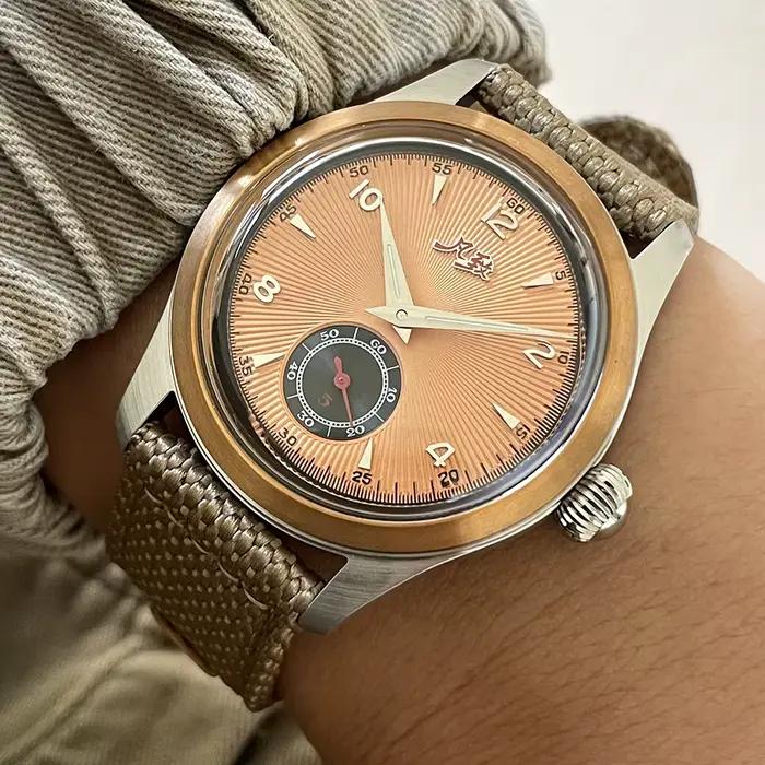 Montre Mécanique Merkur Vintage à Quartz Cadran Saumon Boîtier Acier Inoxydable Occasions Spéciales Hommes