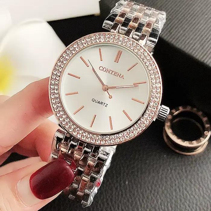 Montres pour femmes de luxe en acier inoxydable strass