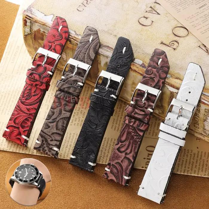 Vintage véritable 20 22mm rétro imprimé motif peau de vache Bracelet de montre bracelets pour Seiko