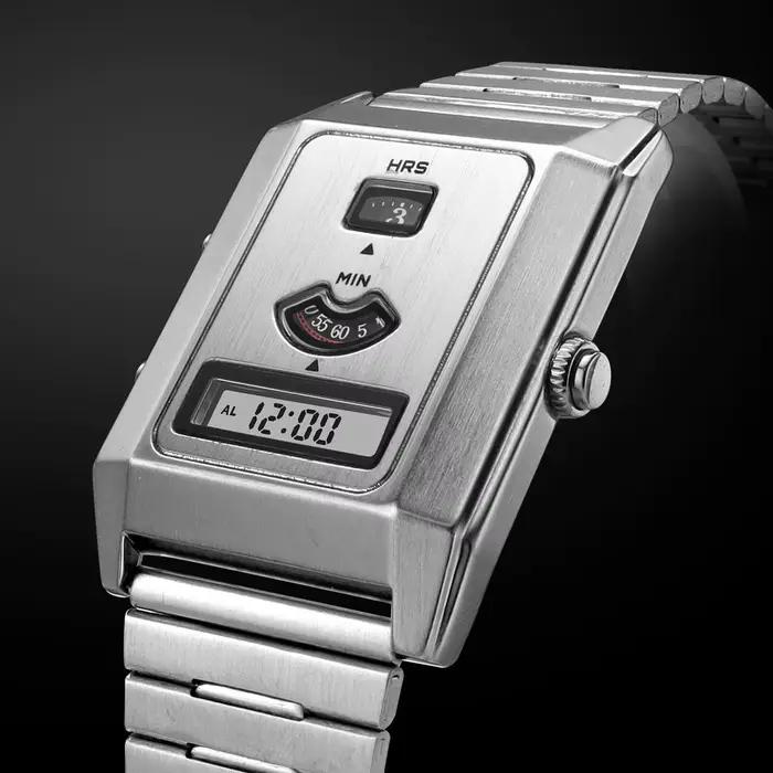 Montre pour hommes avec cadran rectangulaire Tri-affichage alarme rétro-éclairage Quartz mouvement hybride électronique montre-bracelet unisexe en acier inoxydable