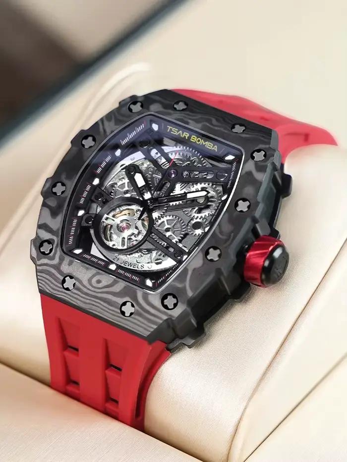 Montre automatique TSAR BOMBA avec cadran squelette résistante à l'eau pour hommes occasions spéciales cadeaux pour père mari ou amant