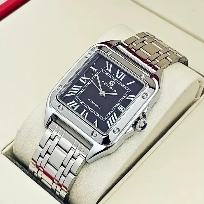 Montre carrée FENSIR avec calendrier complet et bracelet en acier inoxydable pour homme élégant et polyvalent occasions professionnelles et décontractées