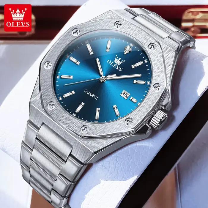 OLEVS montres pour hommes de luxe argent bleu classique montre à Quartz pour homme étanche en acier inoxydable lumineux Reloj Hombre 2025