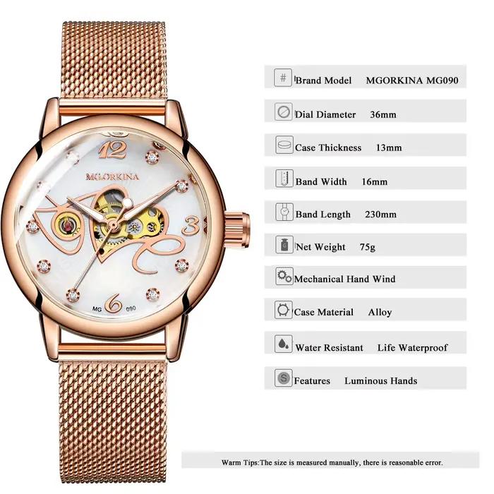 Montre mécanique automatique en or Rose pour femmes
