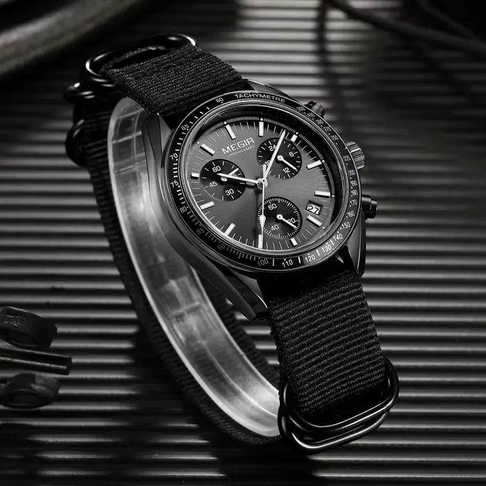 MEGIR nouvelles montres de luxe pour hommes toile tissage bracelet Sport automatique chronographe Quartz étanche montre-bracelet pour homme 2247