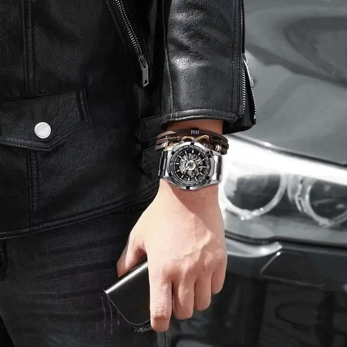 Forsining-Montre-bracelet étanche en acier inoxydable pour homme