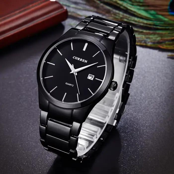 Noir Curren Top marque affaires hommes mâle montre de luxe décontracté entièrement en acier calendrier montres à quartz