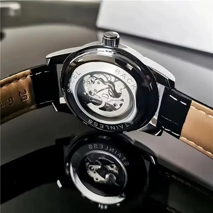 Montre mécanique automatique élégante pour homme avec design squelette - Bracelet en cuir
