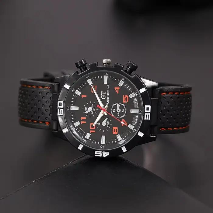 Montre à Quartz en cuir noir pour hommes