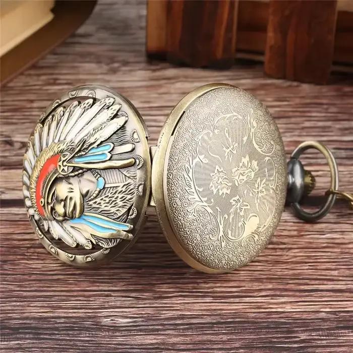 Montre de poche vintage en alliage style indien pour homme et femme occasions spéciales colliers chaînes pulls