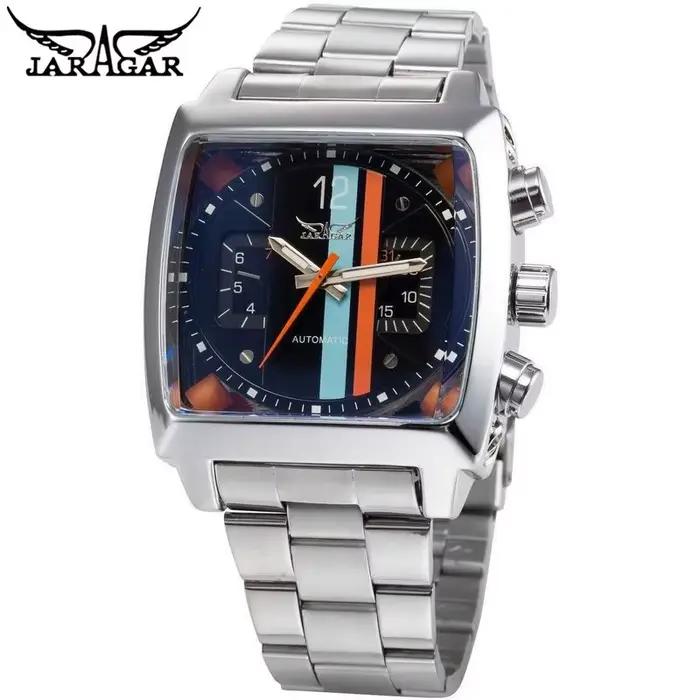 JARAGAR 569 mode hommes montre mécanique automatique créatif rétro carré calendrier en acier inoxydable montres